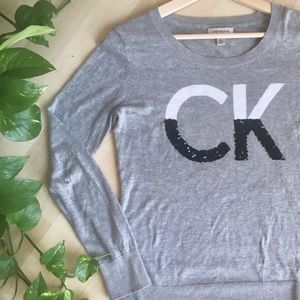 CALVIN KLEIN CK Logo Light Sequin Grey Sweater S